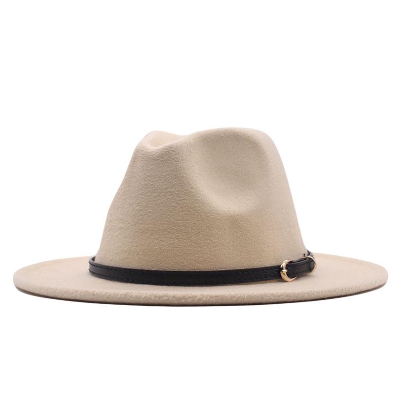 European and American style spring and autumn winter imitation felt big brim hat British retro woolen top hat men's and women's travel Panama jazz hat