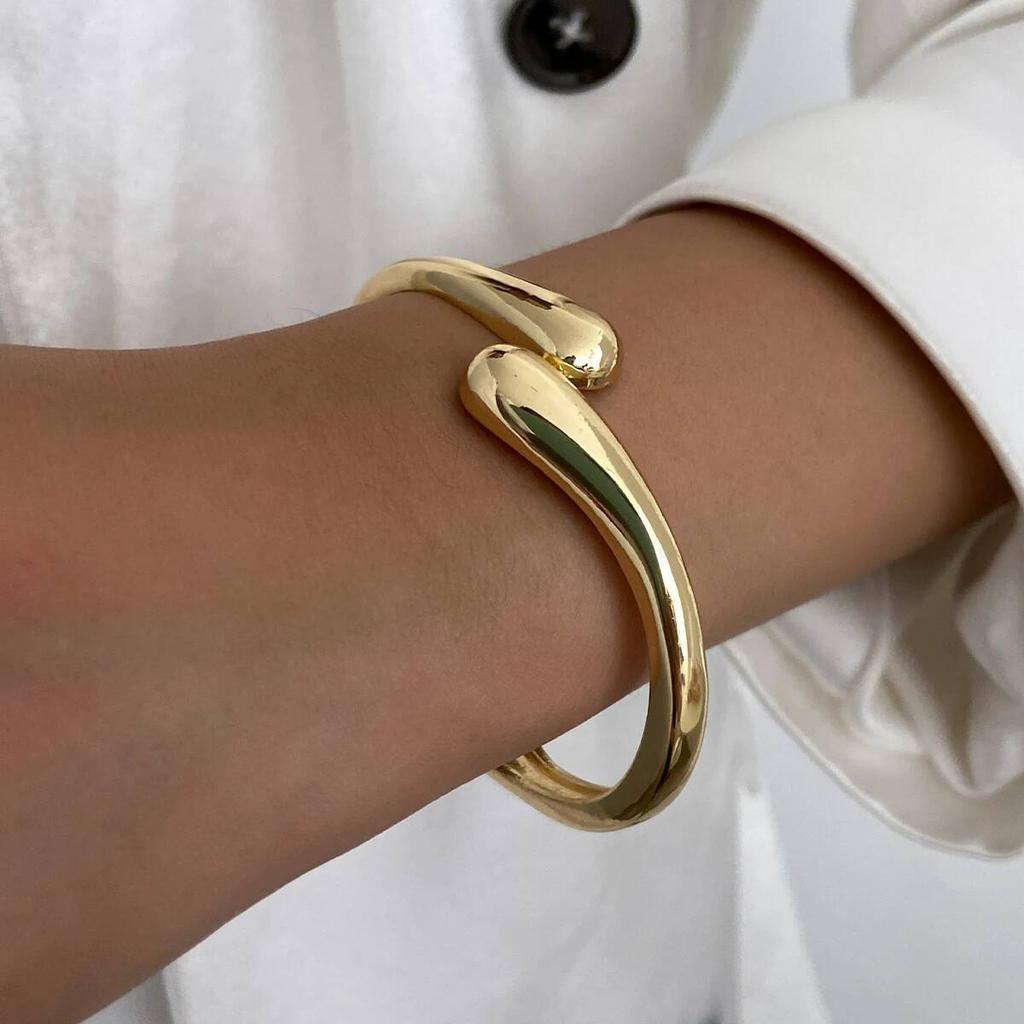 Salircon 4 Styles Punk Exaggerated Water Drop Cuff Bangles Men Hip Hop Irregular Geometric Metal Gold Color Bracelets Jewelry
