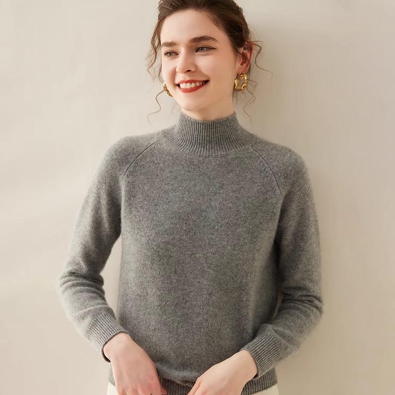 High Neck Cashmere Wool Raglan Sleeve Loose Sweater, 2025 Autumn/Winter Collection
