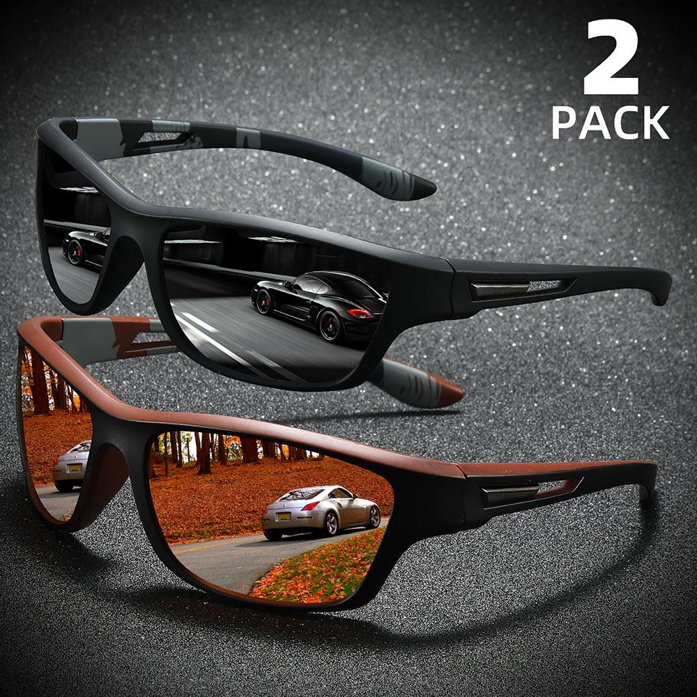 2pcs Polarized Wrap Around Sunglasses for Men and Women Fishing UV Protection Glasses Perfect for Outdoor Sports Travel Driving