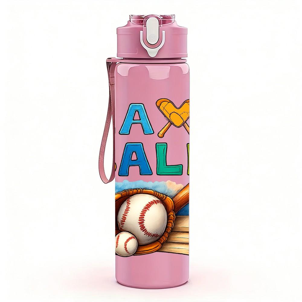 1PC Lax Ball Baseball Letter Art 750ml Color Plastic Sports Water Bottle Leakproof Flip Straw Lid Suitable for Sports Office Home Use