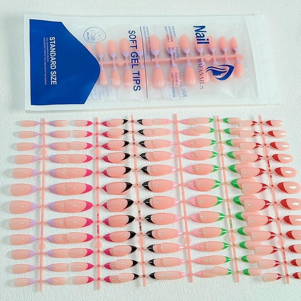 144 Pieces Pack 6 Colors Set Fake Nails Full Cover French Tip Nails New False Nail Tips  for Women