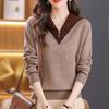 Autumn and winter new fashionable versatile age-reducing thin lapel with long-sleeved knitted pullover sweater for women