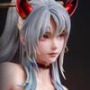 Brand New One Piece Yamato Figure Hot Kimono Kneeling Pose 18cm Red Devil Horns Long Silver Hair Collectible Model Ornament