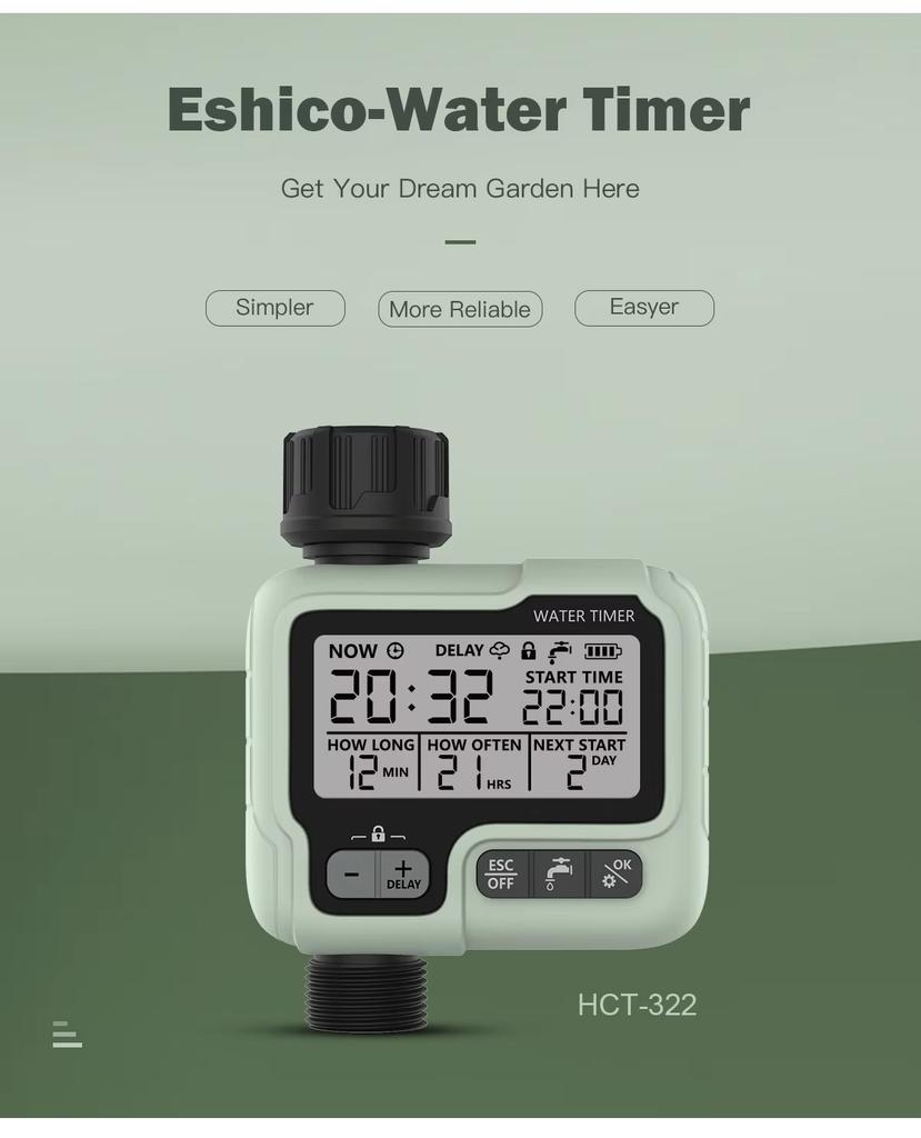 Smart Garden Water Timer/Automatic Irrigation System/LCD Display/360° Connector/Outdoor Drip Timer/IPX5 Waterproof