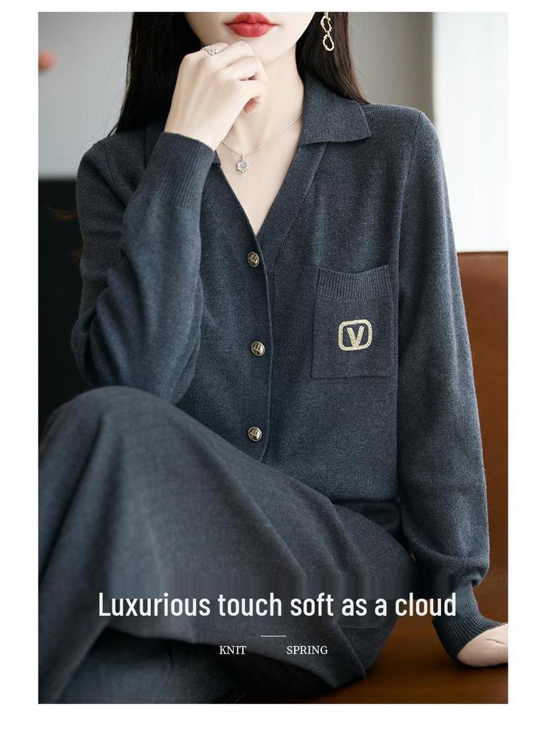 Damen 2025 V-Ausschnitt Strickjacke aus Wolle – Elegante Pendler-Oberbekleidung