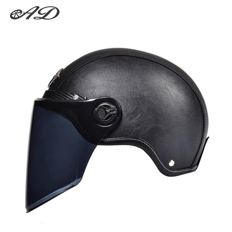 AD Retro Motorcycle Helmets with Harley Visor Leather Helmet for Man Electric Motorbike Vintage Protected Motor Safety Cap
