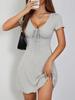 Pure Desire Style V-neck Dress Summer Women's Bow French Slim Fit and Thin Temperament Design Waist Skirt
