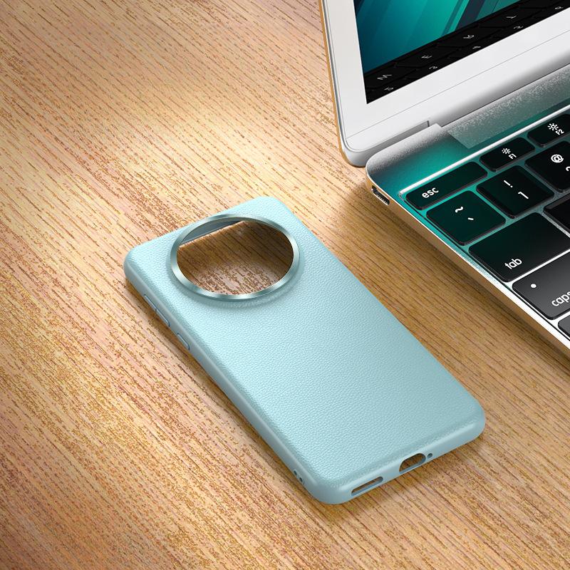 Huawei MATE60pro Plain Leather Phone Case Is Suitable for Mate50PRO Metal Lens Ring Anti-drop Protective Case