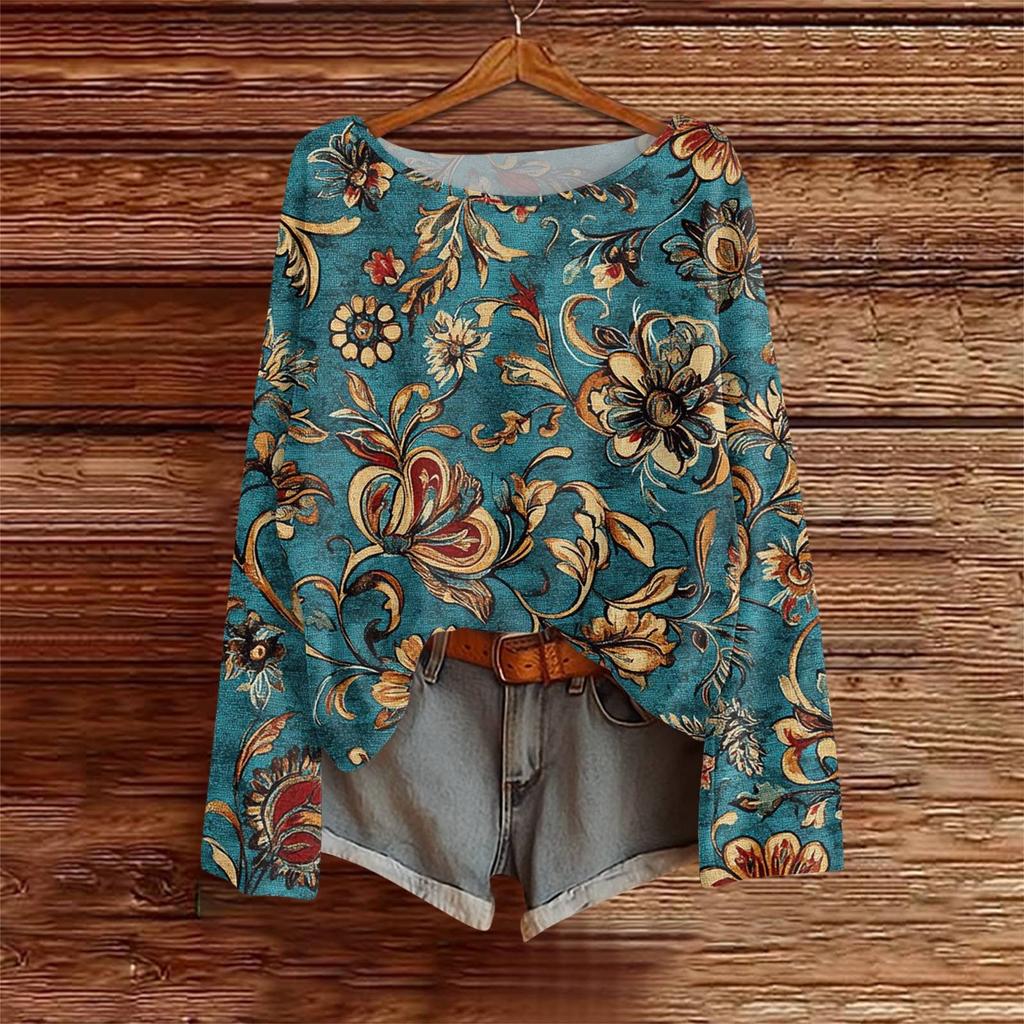 Long Sleeve Shirts For Women Print Graphic Tees Blouses Casual Plus Size Basic Tops Pullover