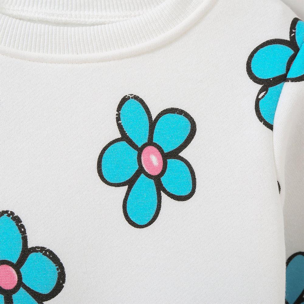 2-7 Years Kids Girl Round Neck Sweatshirt Cute Flower Print Long Sleeve Top Shirts