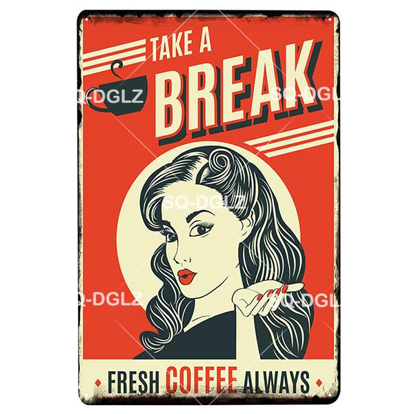 SQDGLZCOFFEE Menu Metal Sign Vintage Plaque Plate Decor For Pub Bar Wall Decor Break Coffee Tin Signs Retro Paris Cafe Poster