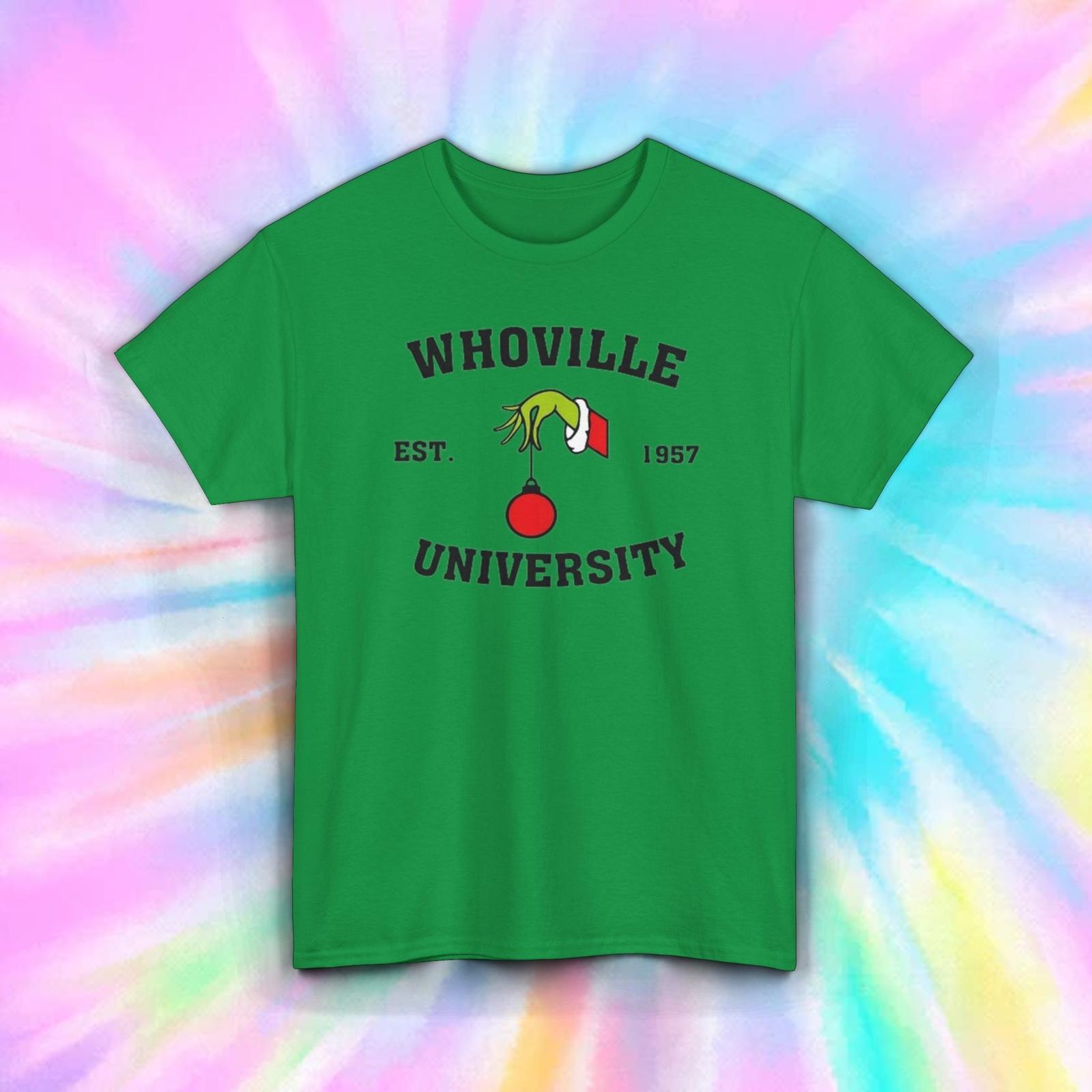 Whoville University T-Shirt | Grinch Hand Ornament Design | Christmas Tee S-5XL XXXL