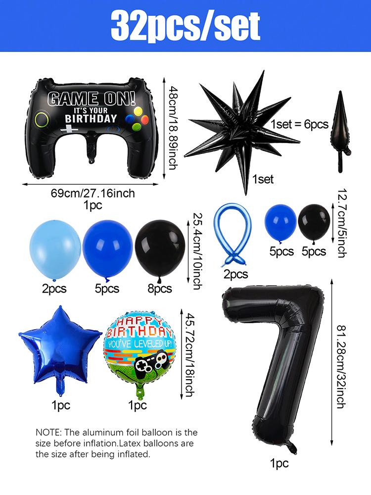 1set Video Game Theme Number Birthday Set Game Controller Balloons Black 1-15 Number Balloons Gamer Kids Birthday Party Decors