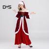 Women Christmas Dress Santa Cosplay Off Shoulder Color Matching Retro Yoyal Style with Belt And Hat A-line Performance Party Festive Costume