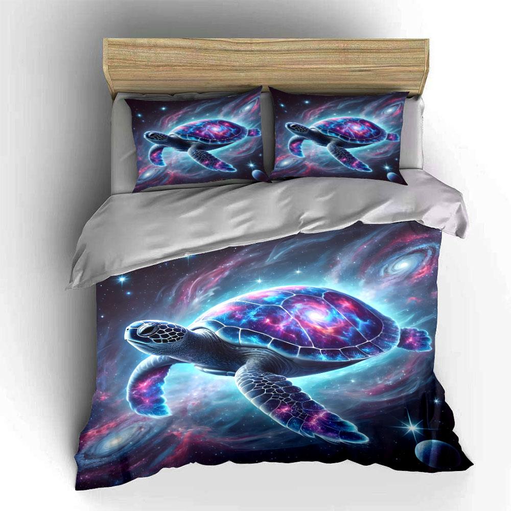 Cosmic Space Turtle Print Bedding Set 1 Duvet Cover 2 Pillowcases for Adult and Children Luxury Gift Full Size