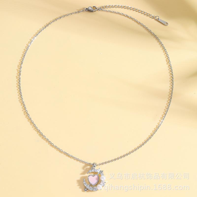 One Arrow Through The Heart Love Necklace Women'S Simple And Versatile Micro-Inlaid Zircon Pearl Pendant Neck Chain Jewelry