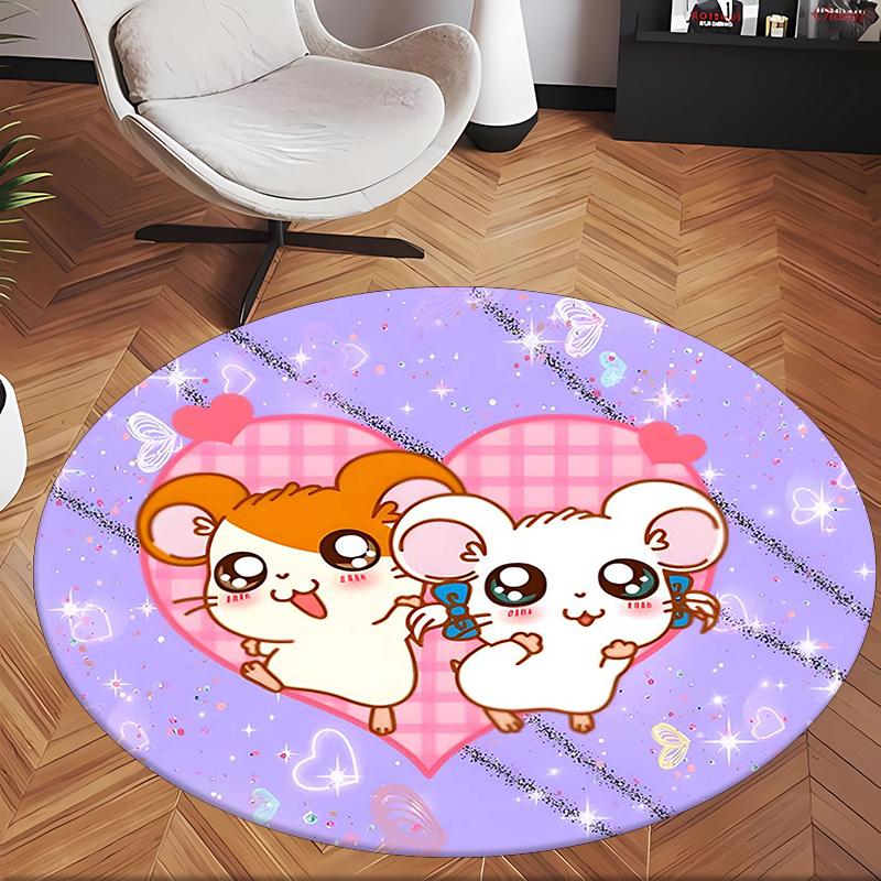 Hamtaro (5) Rund kontormåtte Dekorativ gulvmåtte til kontor, soveværelse, stue og hjemmerum