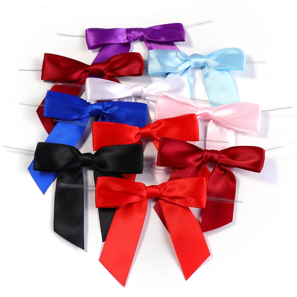 10pcs 9x9cm Ribbon Bow With Iron Wire Colorful Polyester Bow Tie For Wedding Party DIY Candy Biscuit Gift Packaging Seal Decor