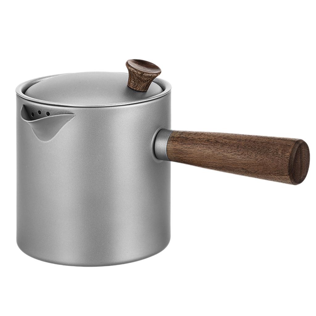 Ti Tea Kettle with Wood Handle Portable Tea Maker with Strainer for Camping Hiking