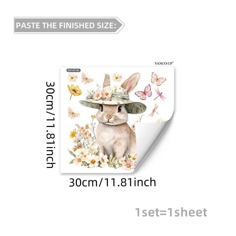New Easter Flower Rabbit Sticker Self-Adhesive Waterproof Wall Stickers PVC Removable Wall Decal Window Decoration