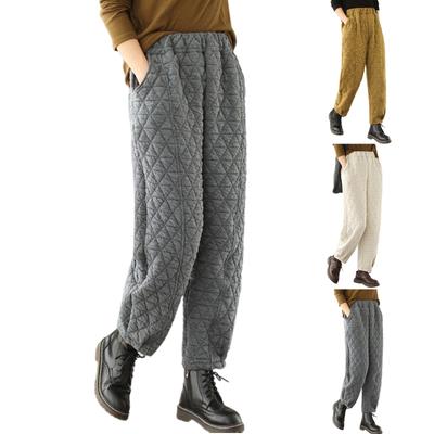 Women's Solid Color High-waisted Cotton Pants Over Winter Cotton Padded With Thick Cotton Linen Casual Closed Pants Plus Size Loose Bloomers