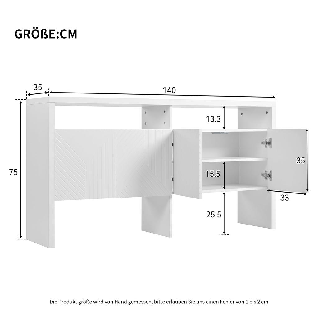 Sideboard with 2 Open Compartments and 4 Doors, Chest of Drawers with Generous Storage Space for Dining Room Living Room or Hallway