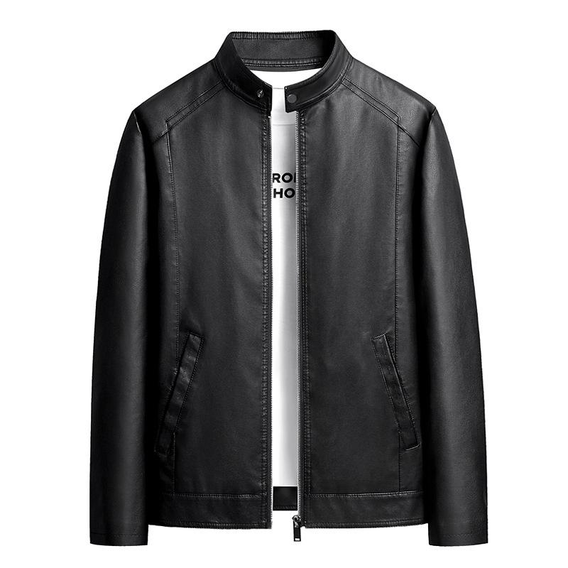 Men's Trendy Versatile PU Leather Motorcycle Jacket with Stand Collar for Autumn and Winter