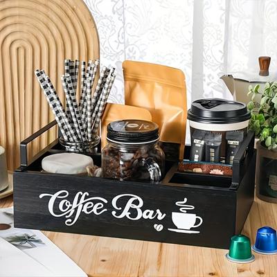 Organizador de madera para barra de café, organizador de granos de café con cajón o asa de transporte de metal,(1/2 nivel)