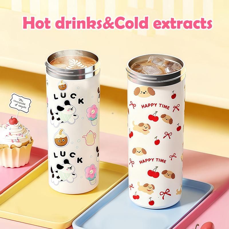 Taza de vacío portátil de dibujos animados de alta capacidad con cuerda de elevación Botella de taza de acero inoxidable 316 Botella de agua aislada Para niños y niñas