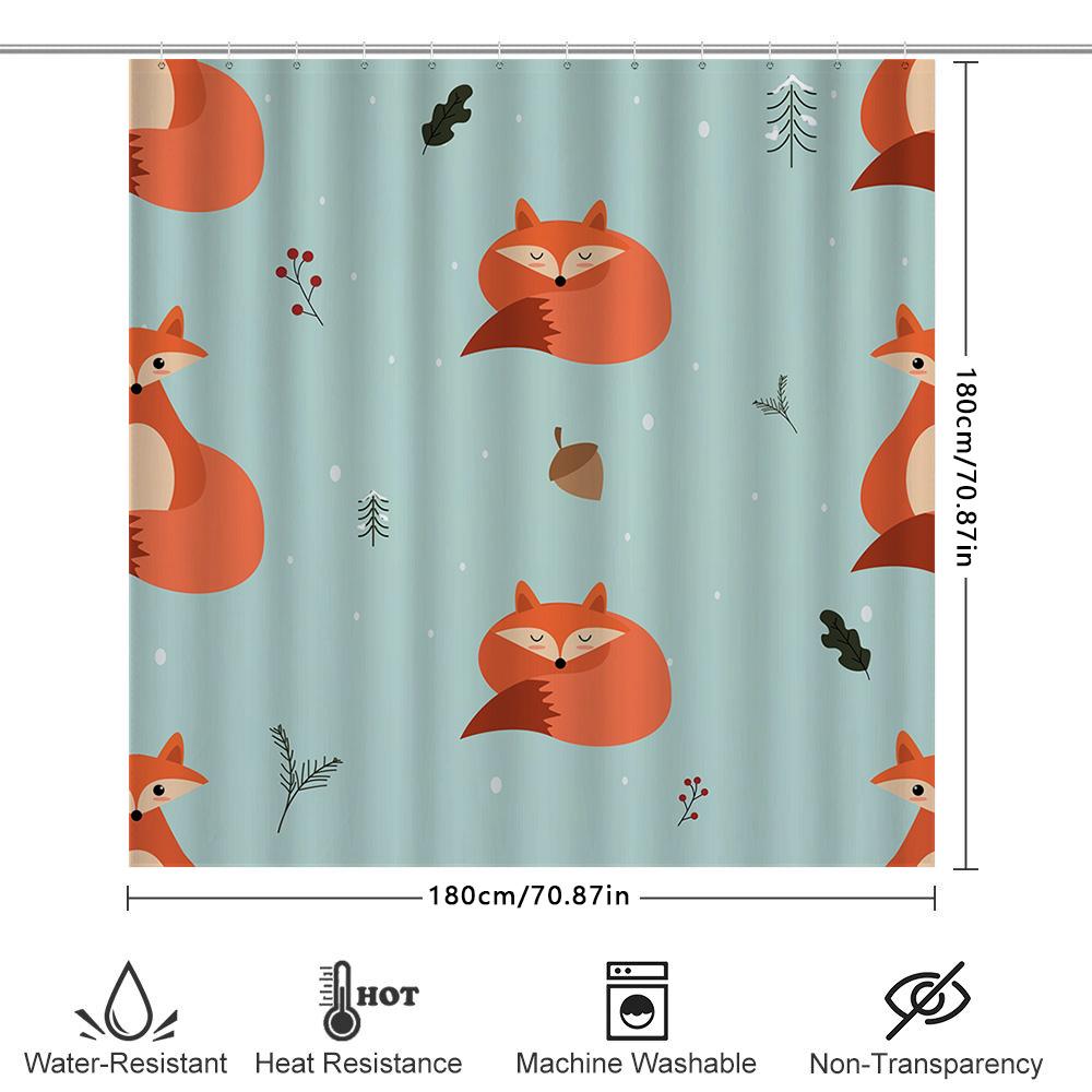 Brighten Your Bath With This Adorable Fox Shower Curtain Set Blue Floral Print Fabric Waterproof Bathroom Decor 2 Panels + Rod P