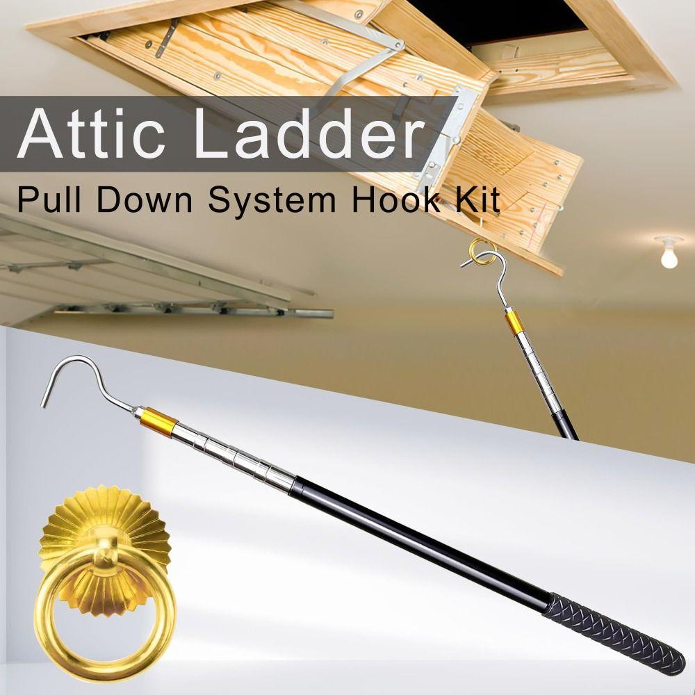Stainless Steel Loft Stair Pull Hook Kit Attic Pull Down System Hook Set  For Home,Loft Hotel