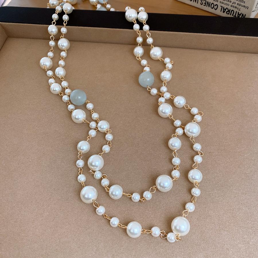 

French retro tiger s eye stone beaded long pearl necklace niche sweater chain necklace women