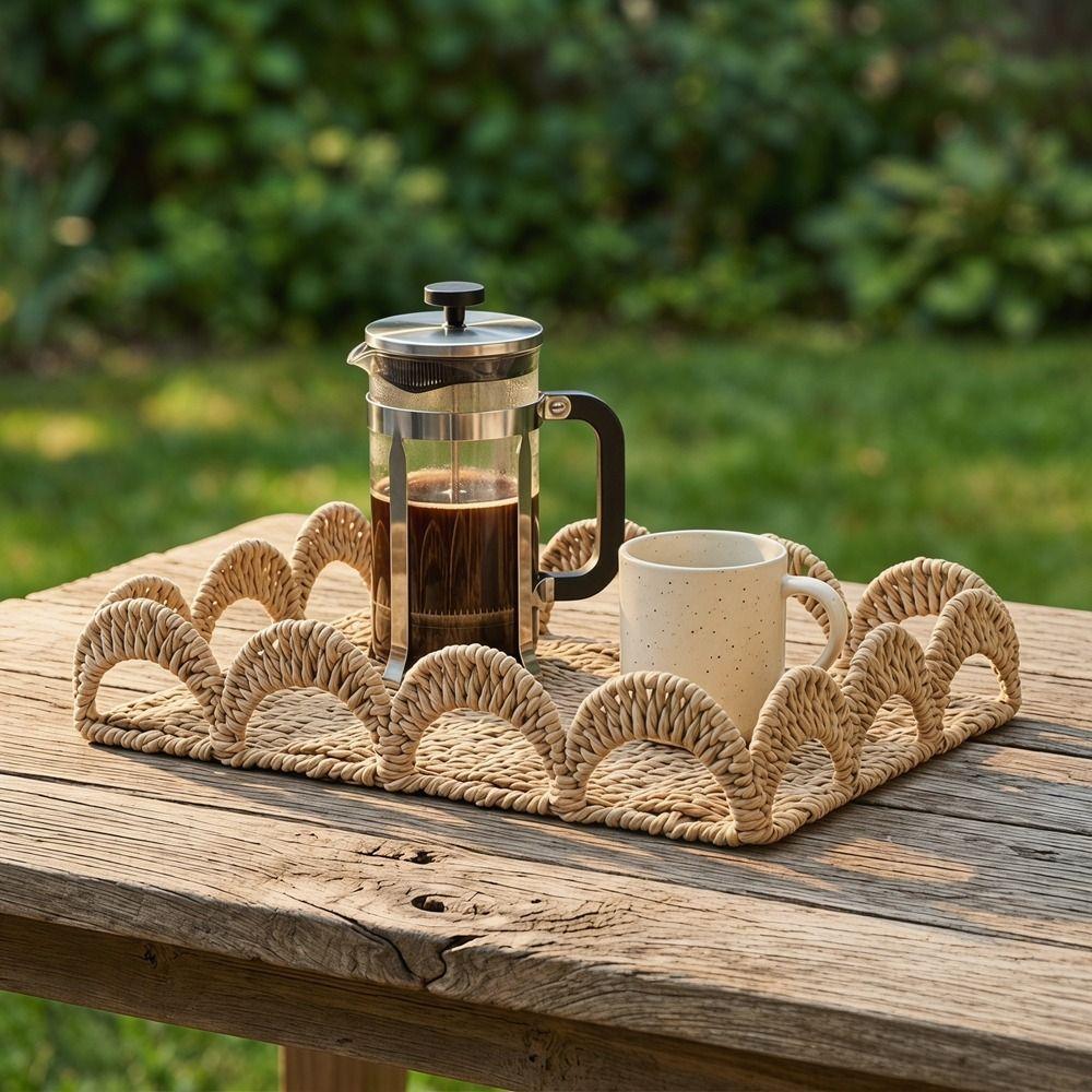 Scalloped Edge Paper Rope Storage Basket Handmade Fruit Basket Practical Desktop Organizer Kitchen