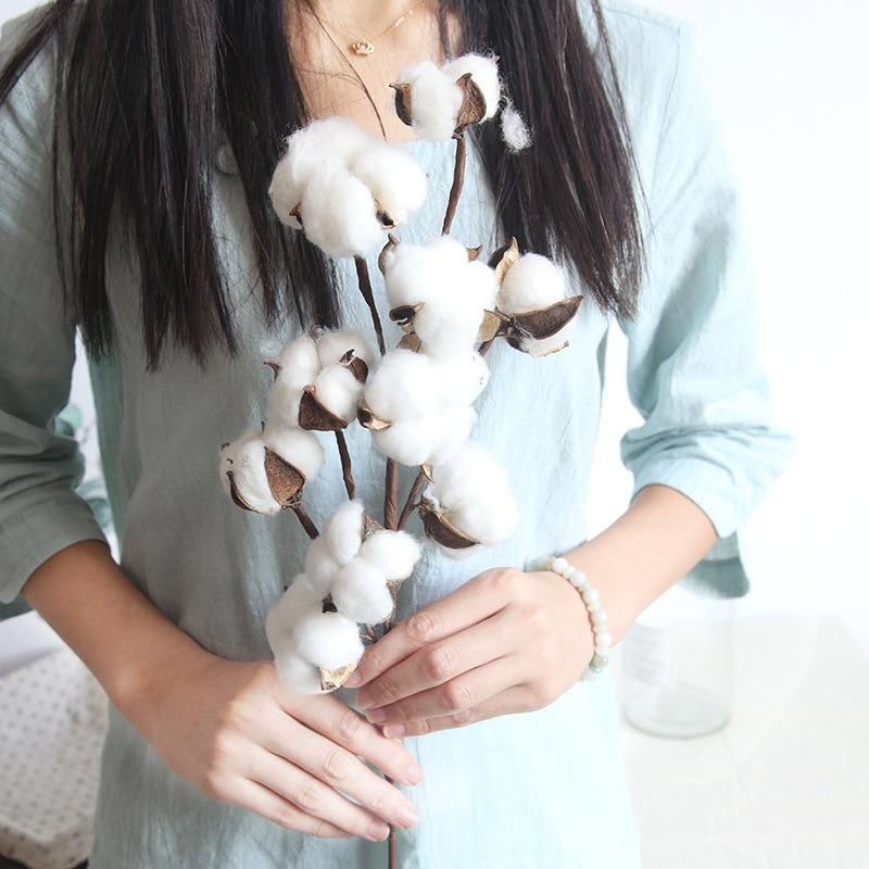 Naturally Dried Cotton Farmhouse Artificial Flower Filler Floral Branch for Diy Wedding Party Decoration Fake Flowers