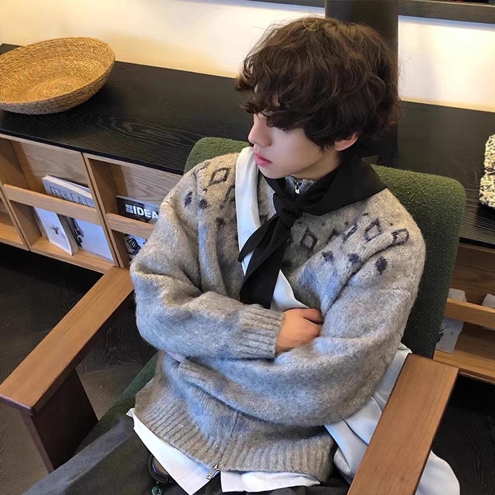 Винтажный скандинавский кардиган в стиле Fair Isle: Мужской высококачественный жаккардовый вязаный свитер M серый