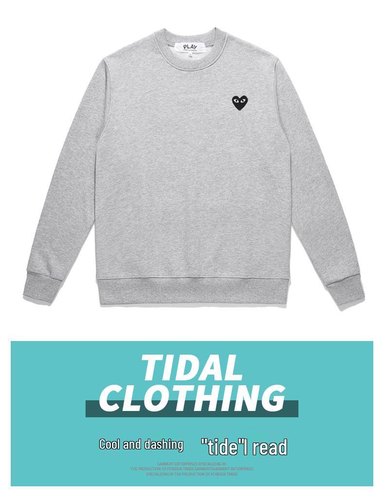 HEYPLAY Japanese Red Heart Fleece-Lined Sweatshirt: Unisex Round Neck Long Sleeve Pullover In Solid Color, Couple Style.