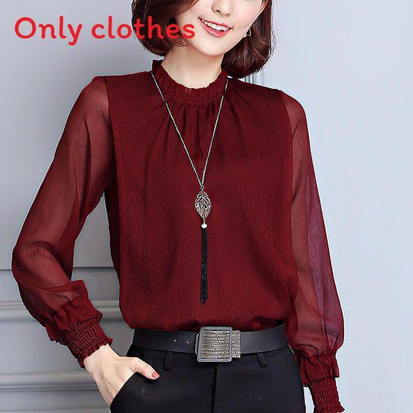 Womens Spring Chiffon Shirt With Lace Vneck And Long Sleeves For Casual Daily Wear