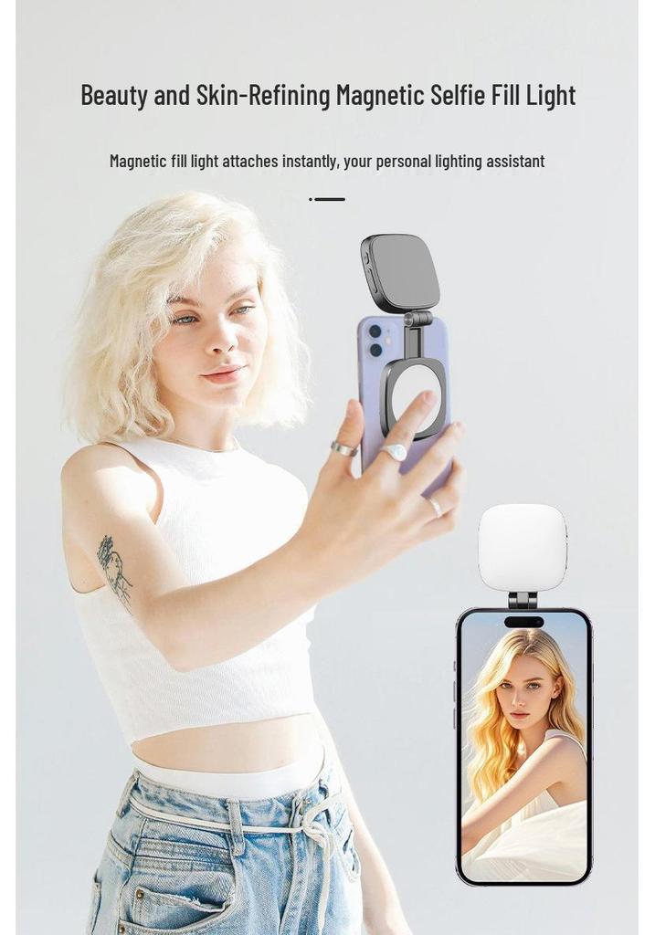 Portable Mini Folding Magnetic Selfie Light with Makeup Mirror