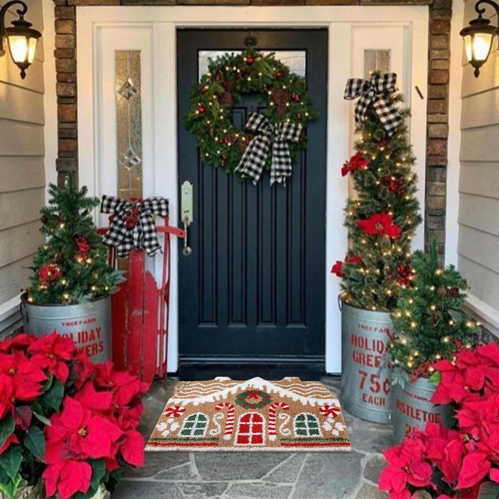 Christmas Front Door Mat Indoor Floor Entrance Doormat Gingerbread House Door Pad for Shower Floor Living Room Kitchen Porch