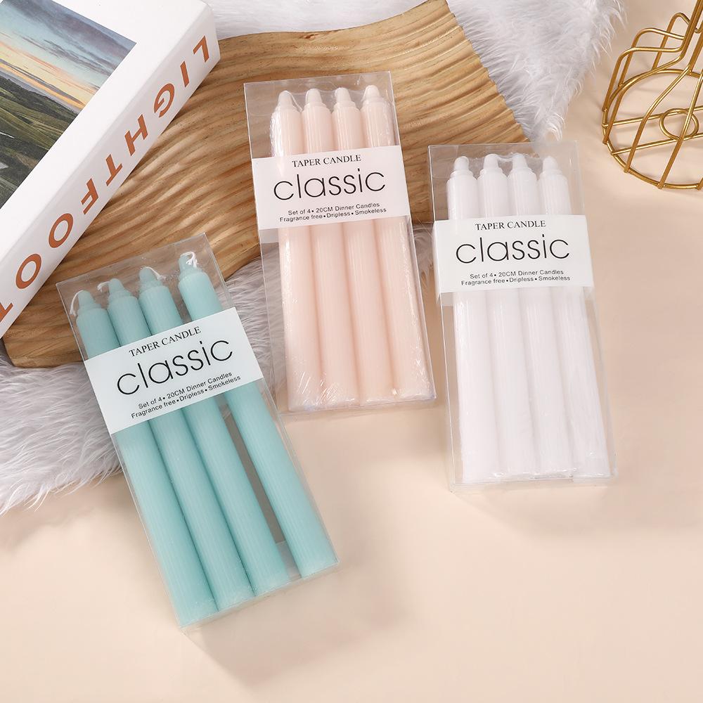 20cm Classic European Macaron Vertical Pattern Long Pole Candle Romantic Wedding Western Restaurant Pole Wax Colorful Candle Decoration