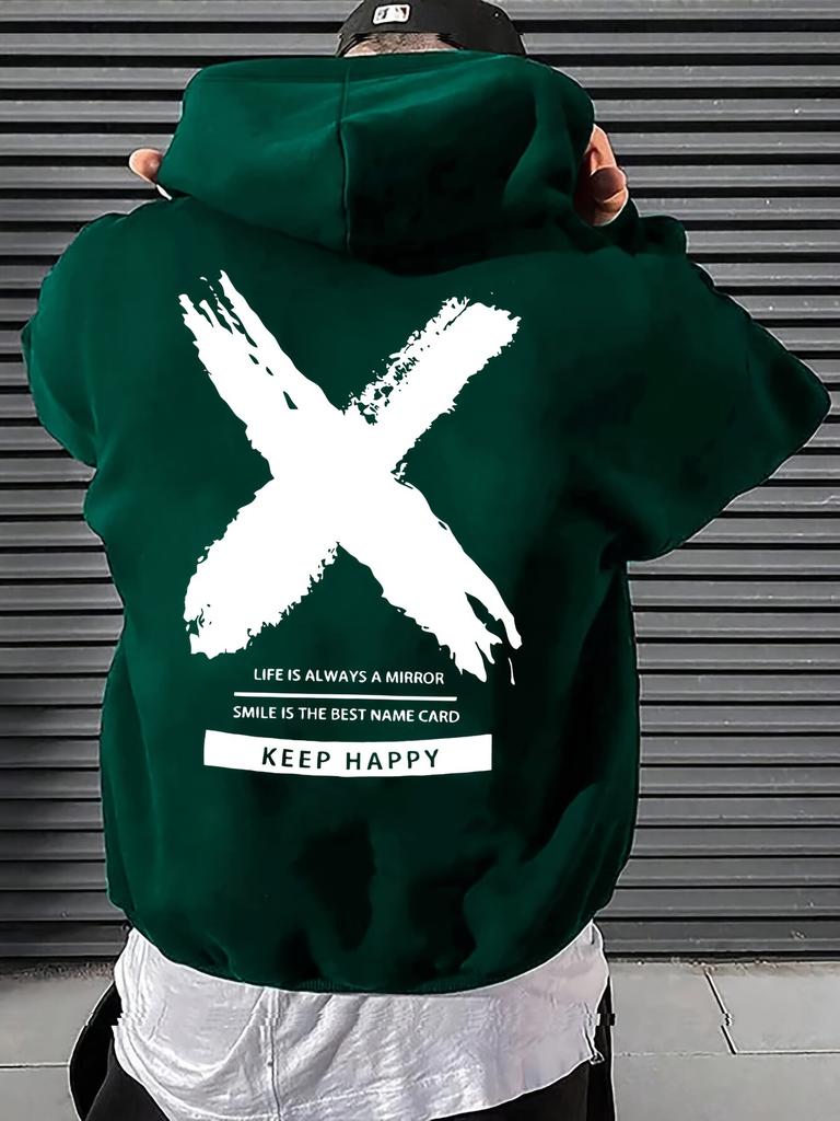 Men's Fashionable Letter Pattern Print Drawstring Hooded Sweatshirt, Men's Casual Loose Sweatshirt for Autumn and Winter