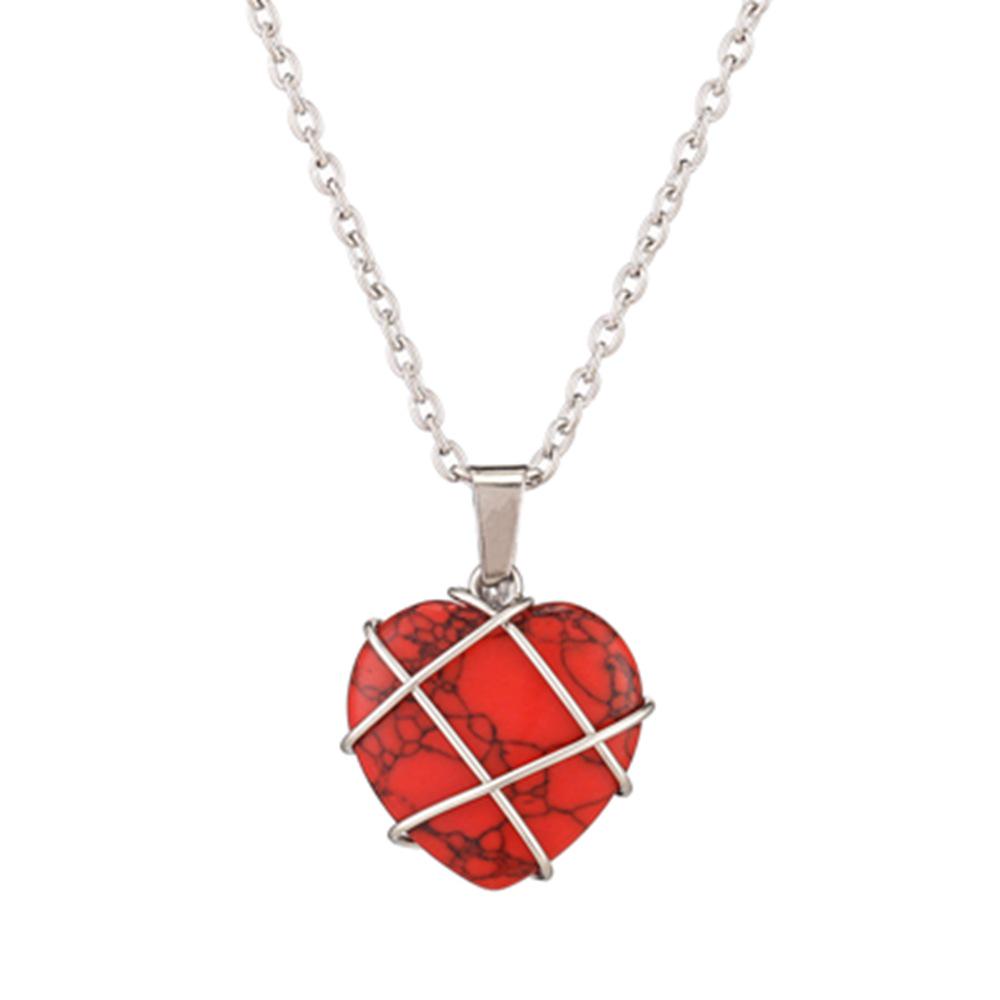 Crystal Heart Necklace with Natural Colored Gemstone Pendant - DIY Wire-Wrapped Heart Shape