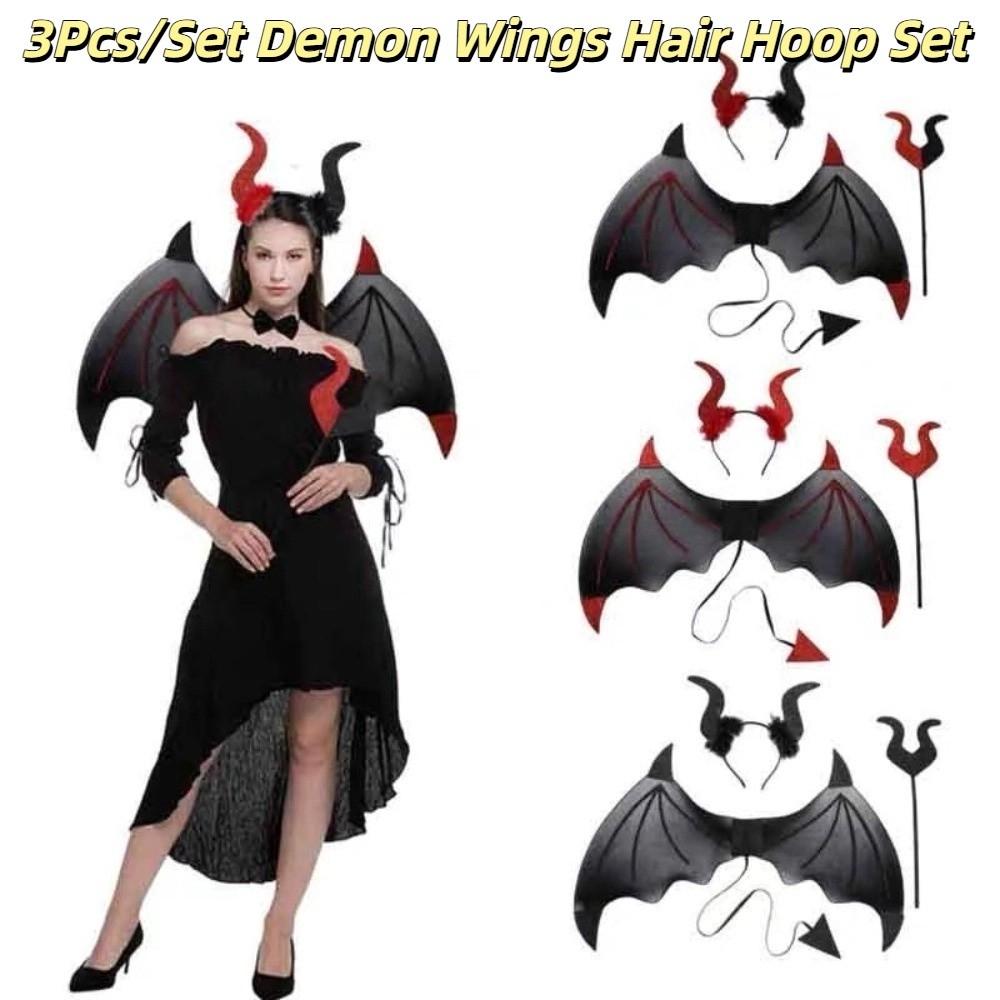 3Pcs/Set Bat Wings with Tail Halloween Cosplay Props Funny Demon Wings Set Adult/kids