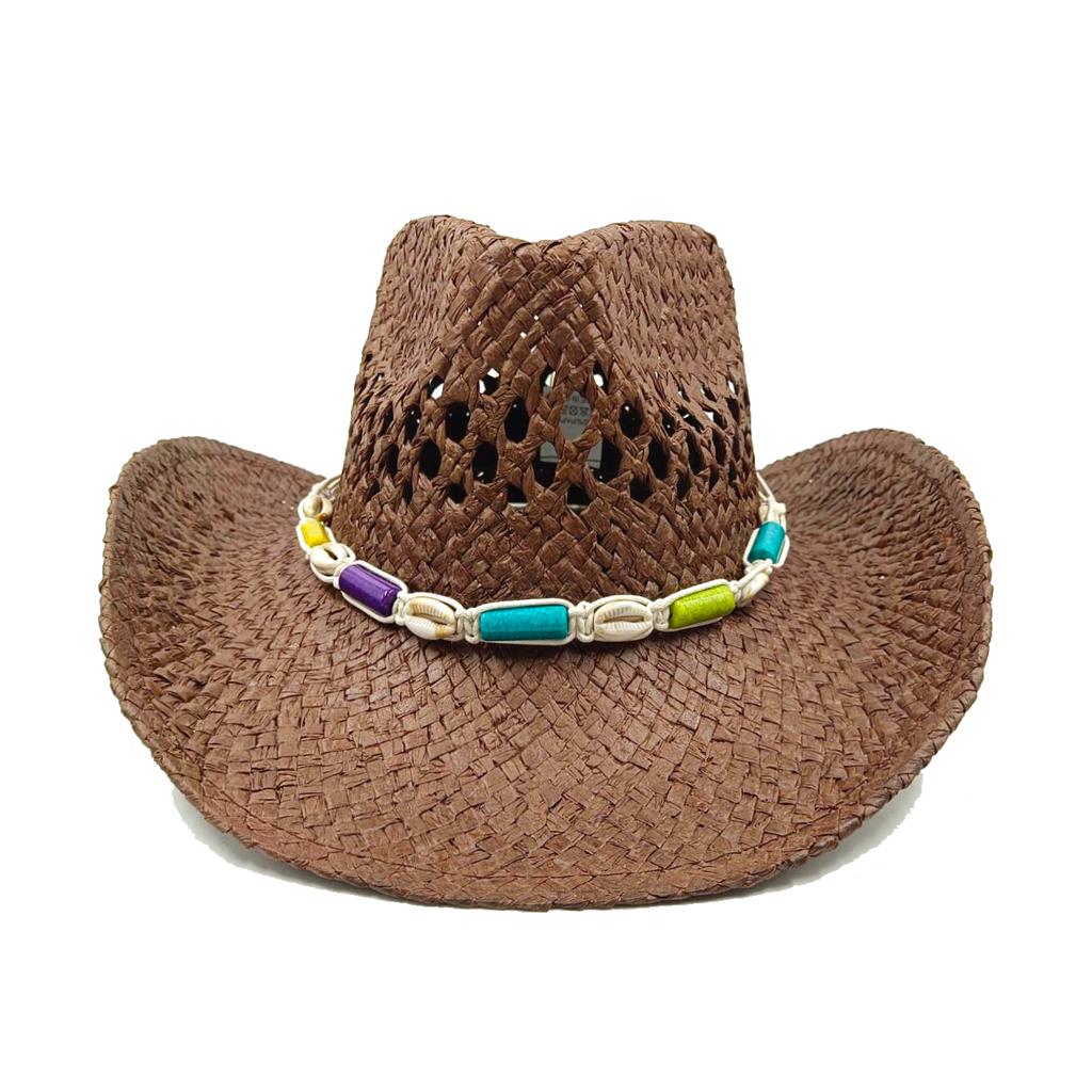 Matcha Green Cowboy Straw Hat Handwoven Hollow Men's and Women's Summer Sun Hat Western Cowboy Straw Hat  sombrero vaquero