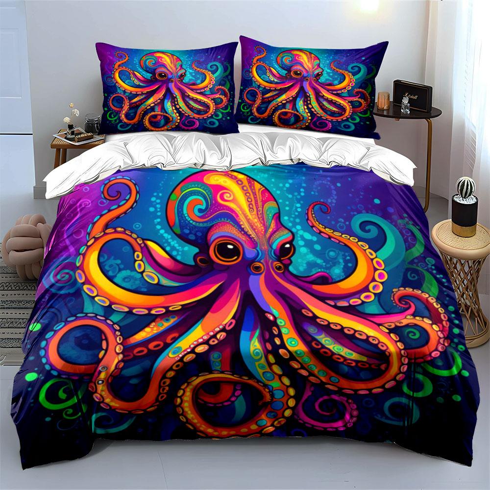 Colorful octopus with swirls. Bedding sets Duvet cover sets Duvet covers Pillowcases(1*Duvet Cover 2*Pillowcases without duvet insert)