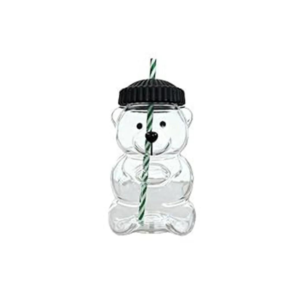 Cute 2025 Bear Plastic Cup Transparent Large Capacity Plastic Cup with Straw With Lid Teddy Bear Plastic Cup Home Bar