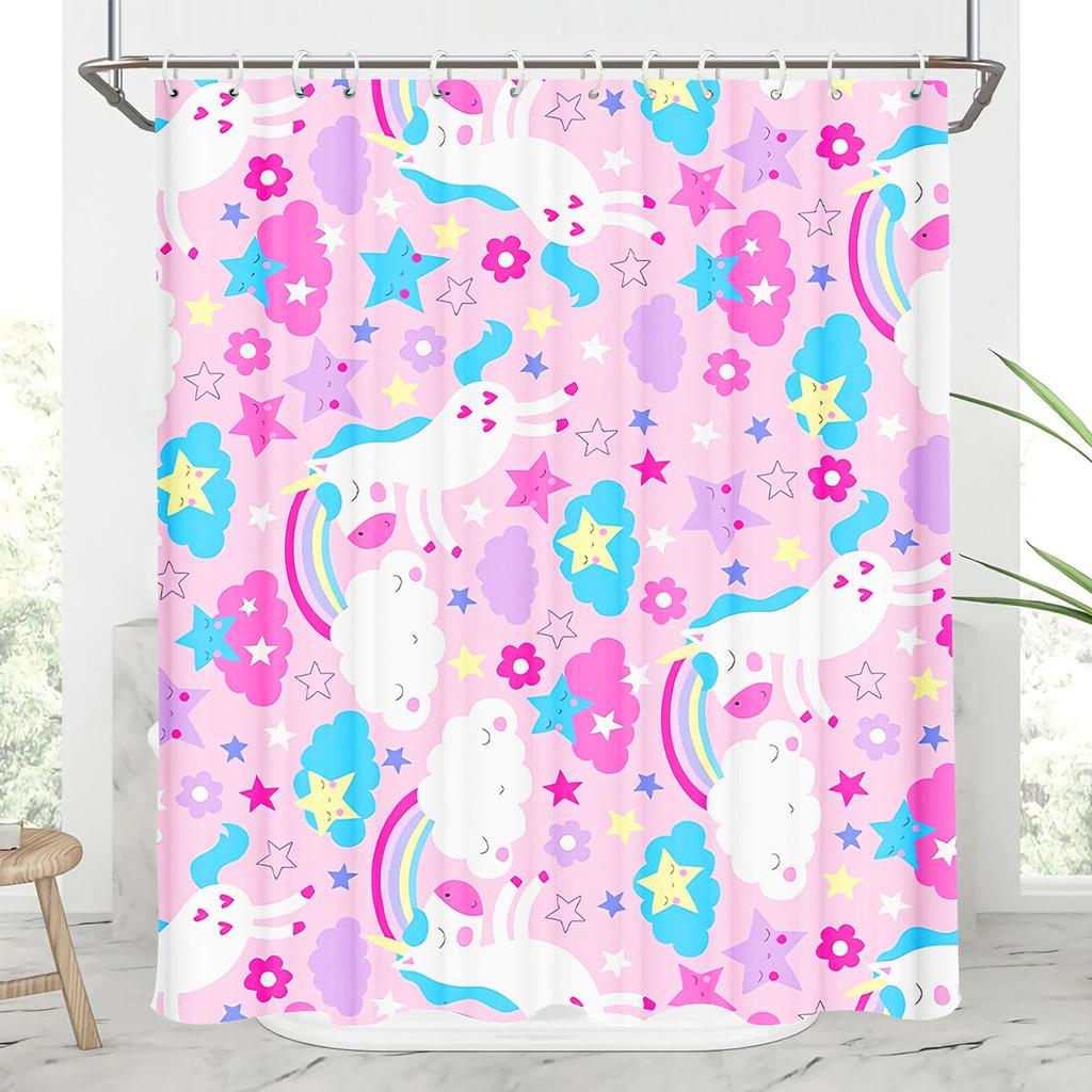 Unicorn Cartoon Shower Curtains Full Set for Boys and Girls Luxury Screen Bath Curtain Toilet Accessories Anime Funny Cute