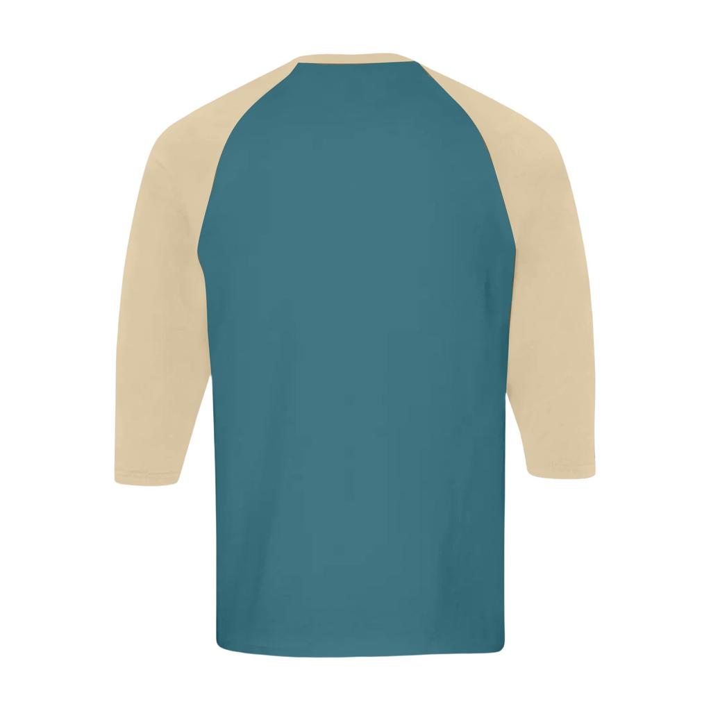 Men's Button-Down Contrast Raglan 3/4 Sleeve Top
