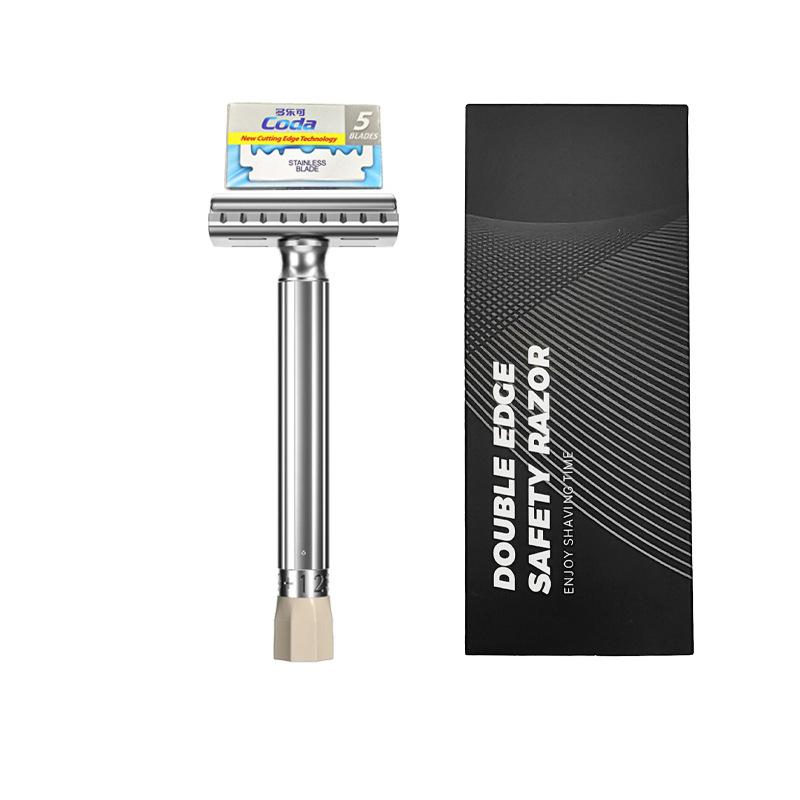 Manual Shaver for Men Adjustable Double-blade Old-fashioned Two-piece Set Detachable Blade Holder Manual Razor